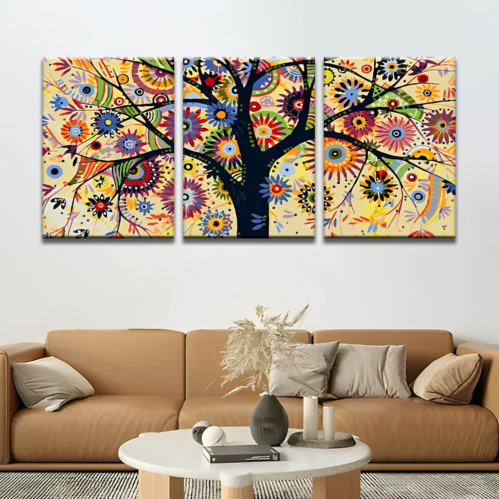 Abstrakter Baum 3-teilig Triptychon Malen nach Zahlen