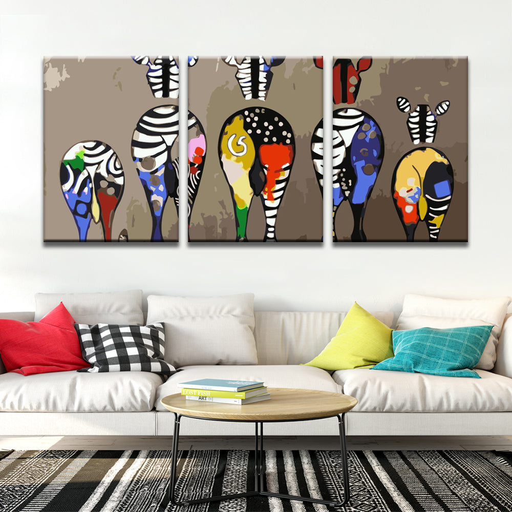 Bunte Zebras 3-teilig Triptychon Malen nach Zahlen
