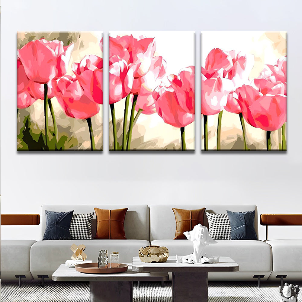 Rosa Tulpen 3-teilig Triptychon Malen nach Zahlen