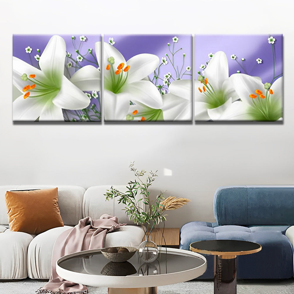 Weiße Lilien 3-teilig Triptychon Malen nach Zahlen