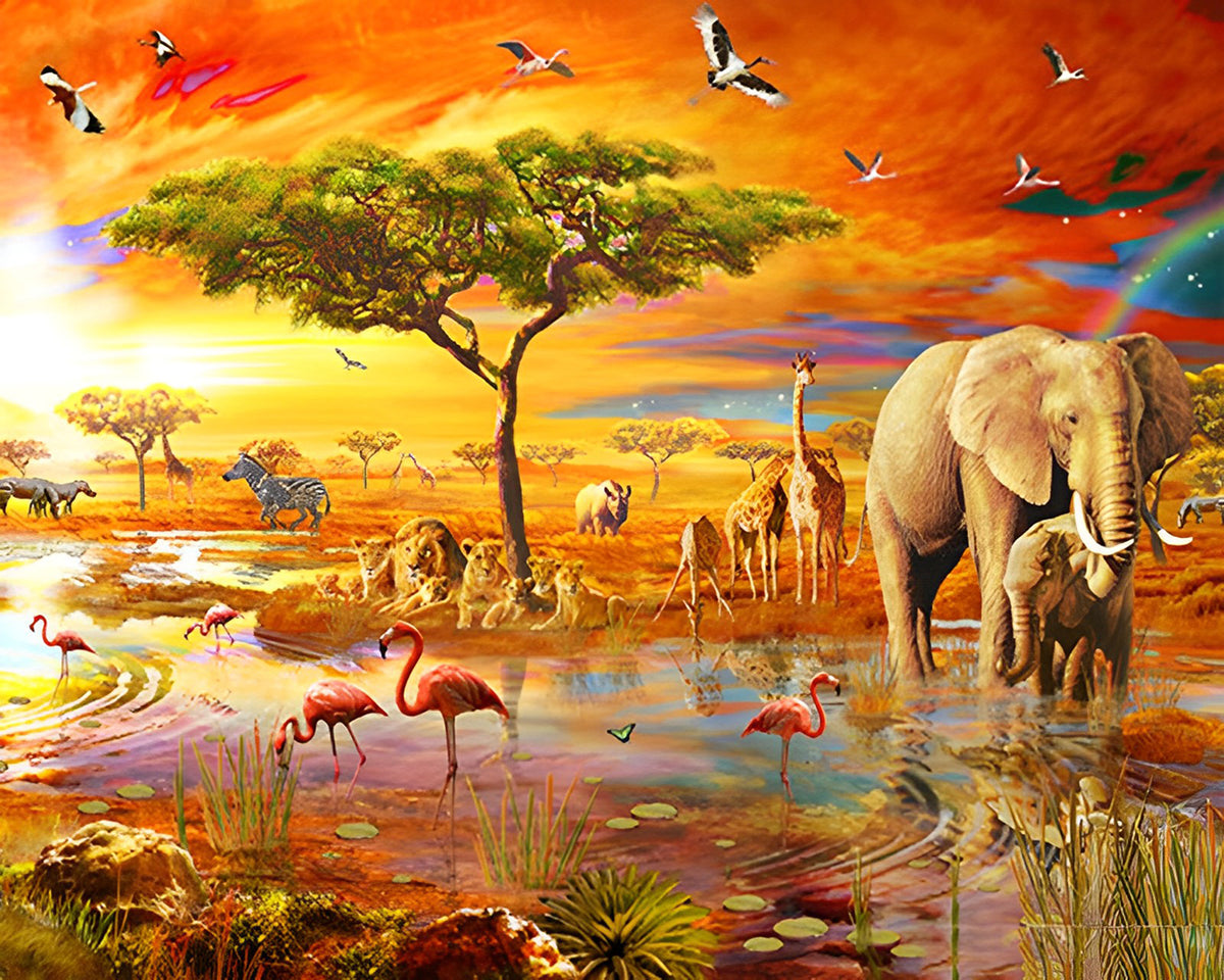 ABEUTY Malen Nach Zahlen Set, Elefant Straßenbild, 40x50 Cm Leinwand Mit Acrylfarben & Pinseln, DIY Wandkunst