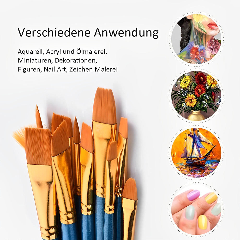 10er Pinselset für Acrylfarben - verschiedenen Größen und Formen