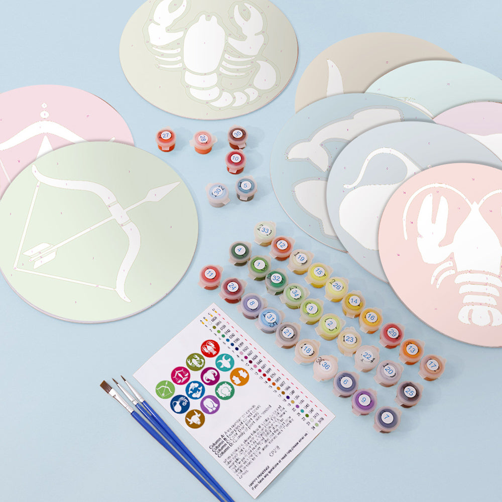 12 Stück Cartoon Konstellation Logo Tischsets Malen nach Zahlen