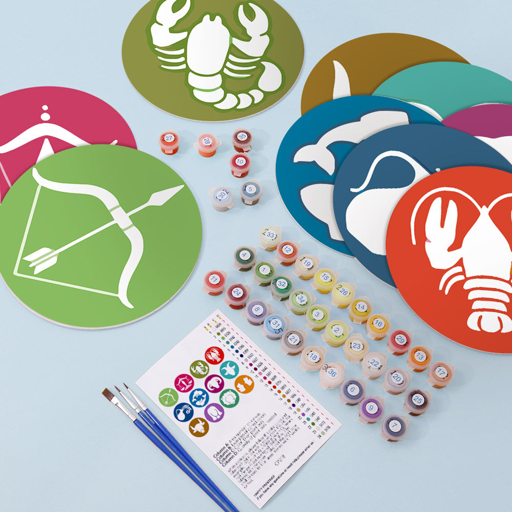 12 Stück Cartoon Konstellation Logo Tischsets Malen nach Zahlen