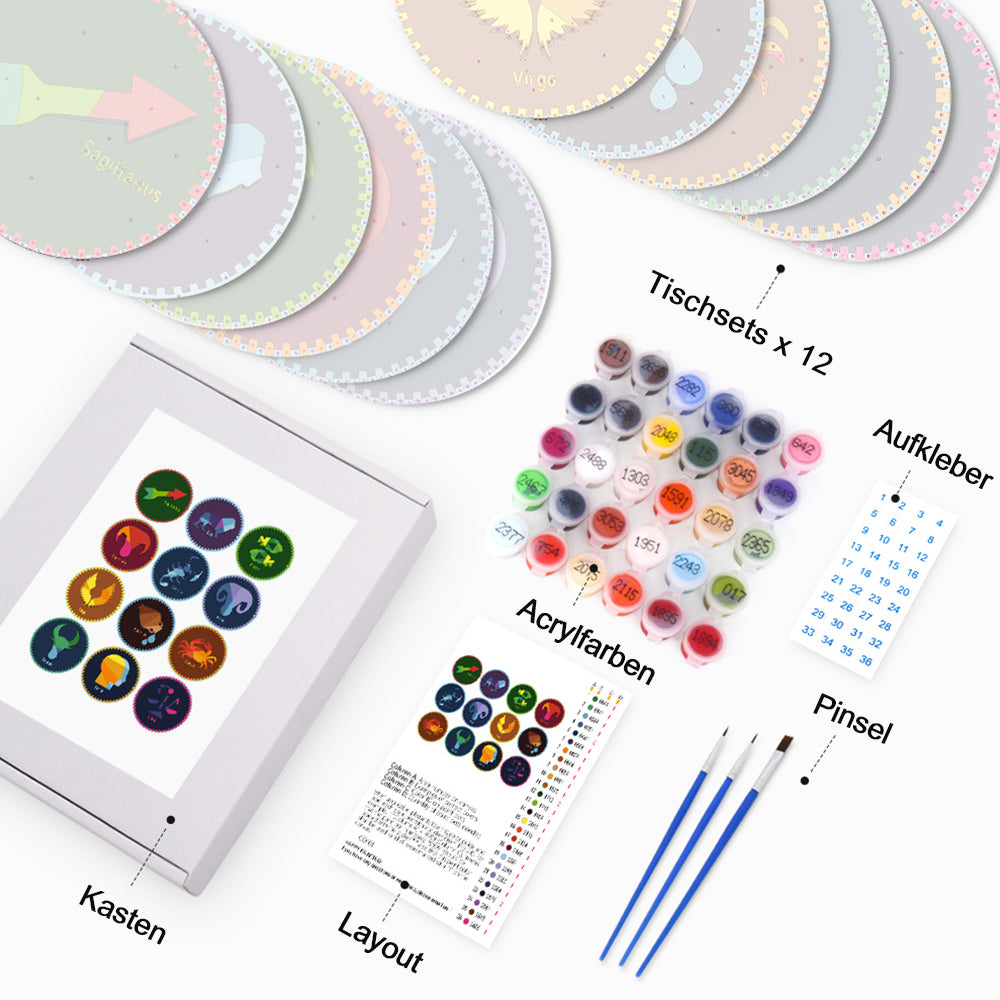 12 Stück Tischsets der Konstellationsserie Malen nach Zahlen