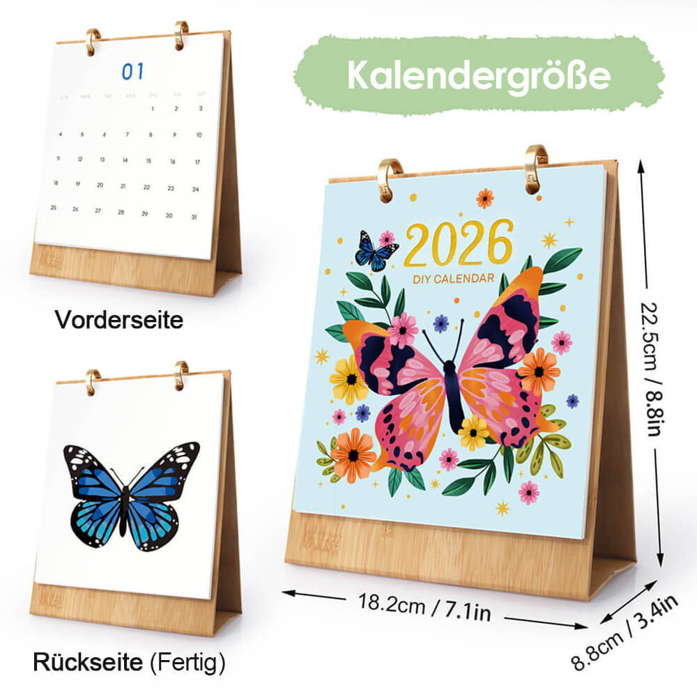 2026 Tischkalender Malen nach Zahlen | Bunte Schmetterlingsexemplare