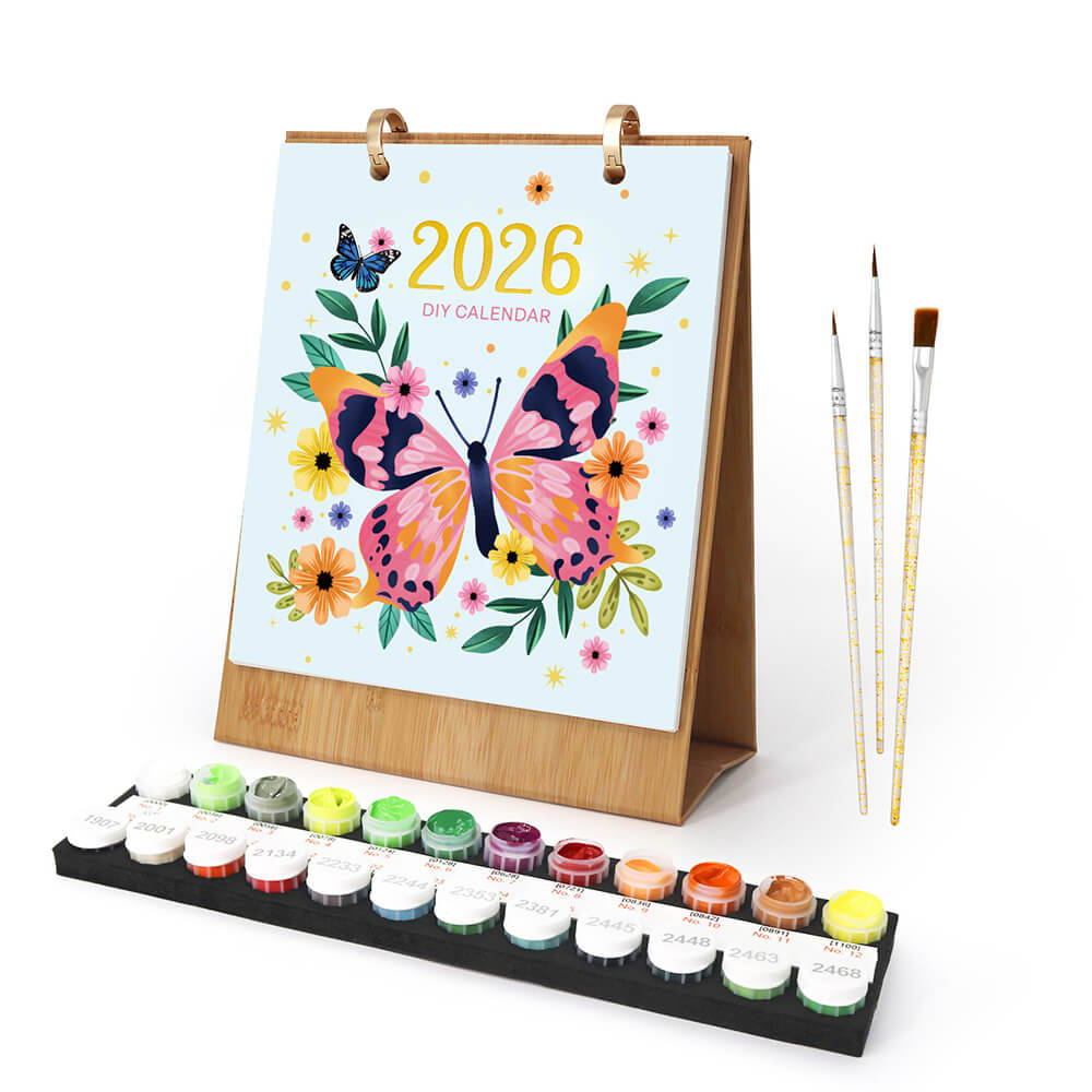 2026 Tischkalender Malen nach Zahlen | Bunte Schmetterlingsexemplare