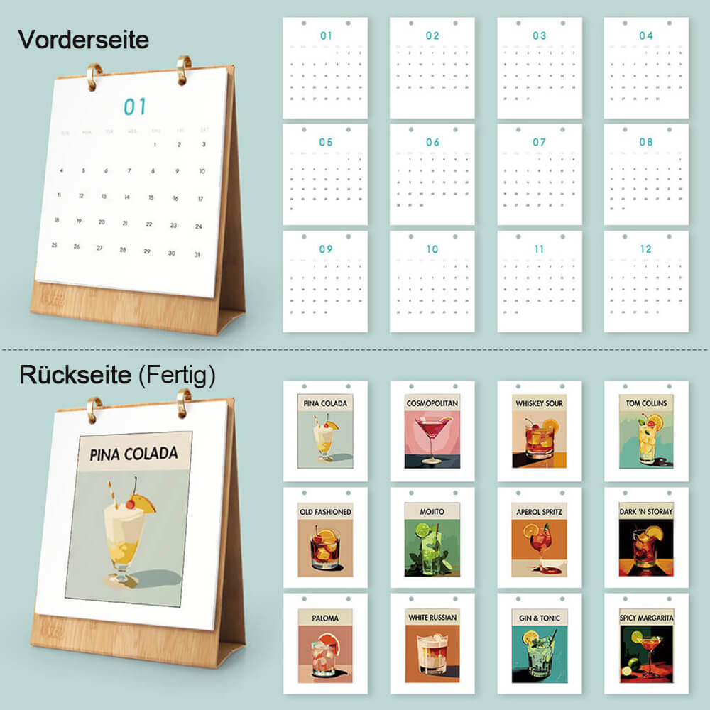 2026 Tischkalender Malen nach Zahlen | Luxuriöse Cocktails