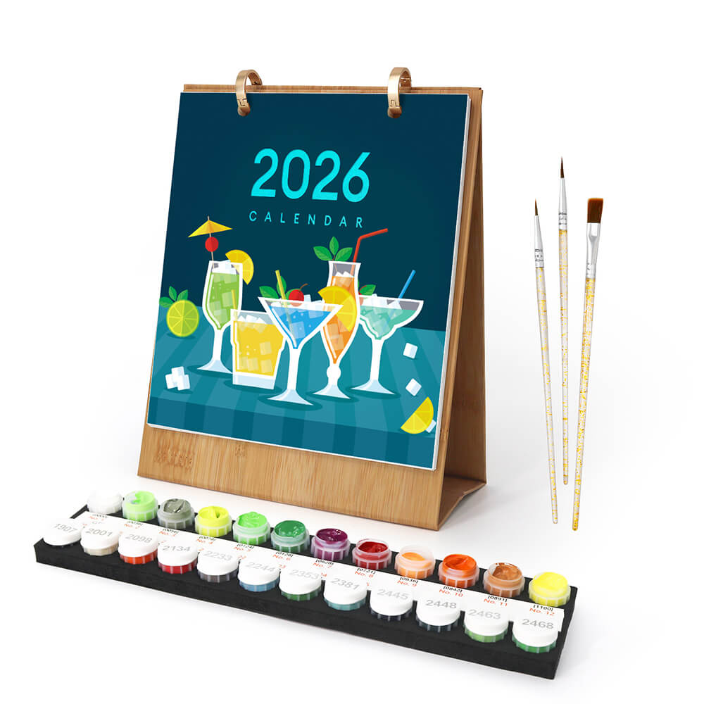 2026 Tischkalender Malen nach Zahlen | Luxuriöse Cocktails