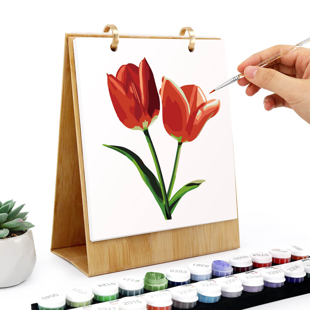 2026 Tischkalender Malen nach Zahlen | Schöne Blumen