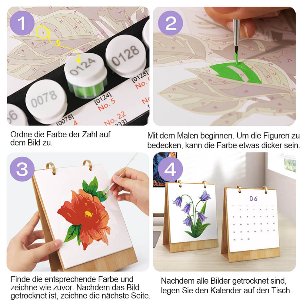 2026 Tischkalender Malen nach Zahlen | Schöne Blumen