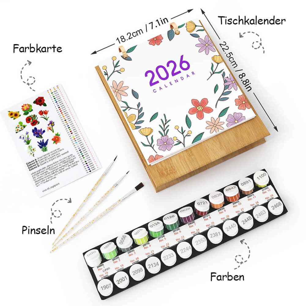 2026 Tischkalender Malen nach Zahlen | Schöne Blumen