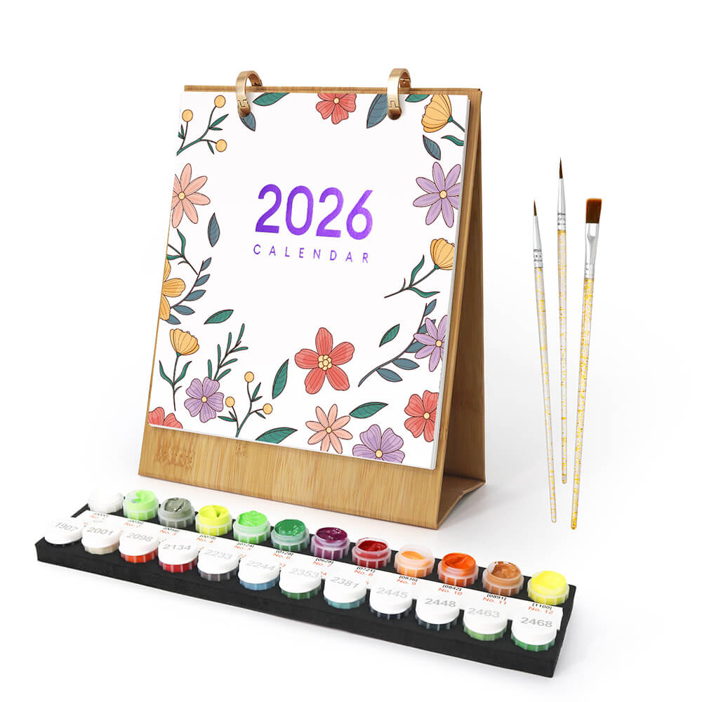 2026 Tischkalender Malen nach Zahlen | Schöne Blumen