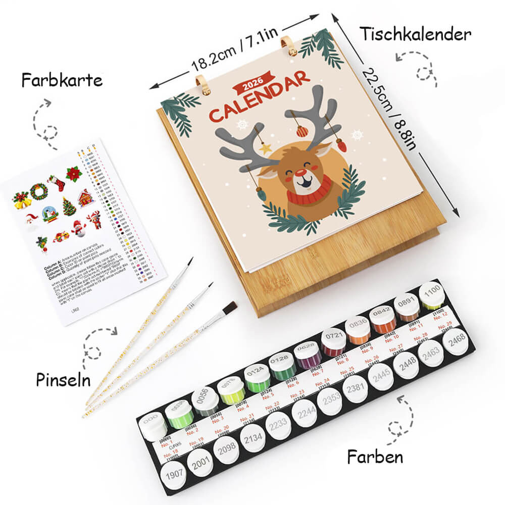 2026 Tischkalender Malen nach Zahlen | Weihnachts-Atmosphäre
