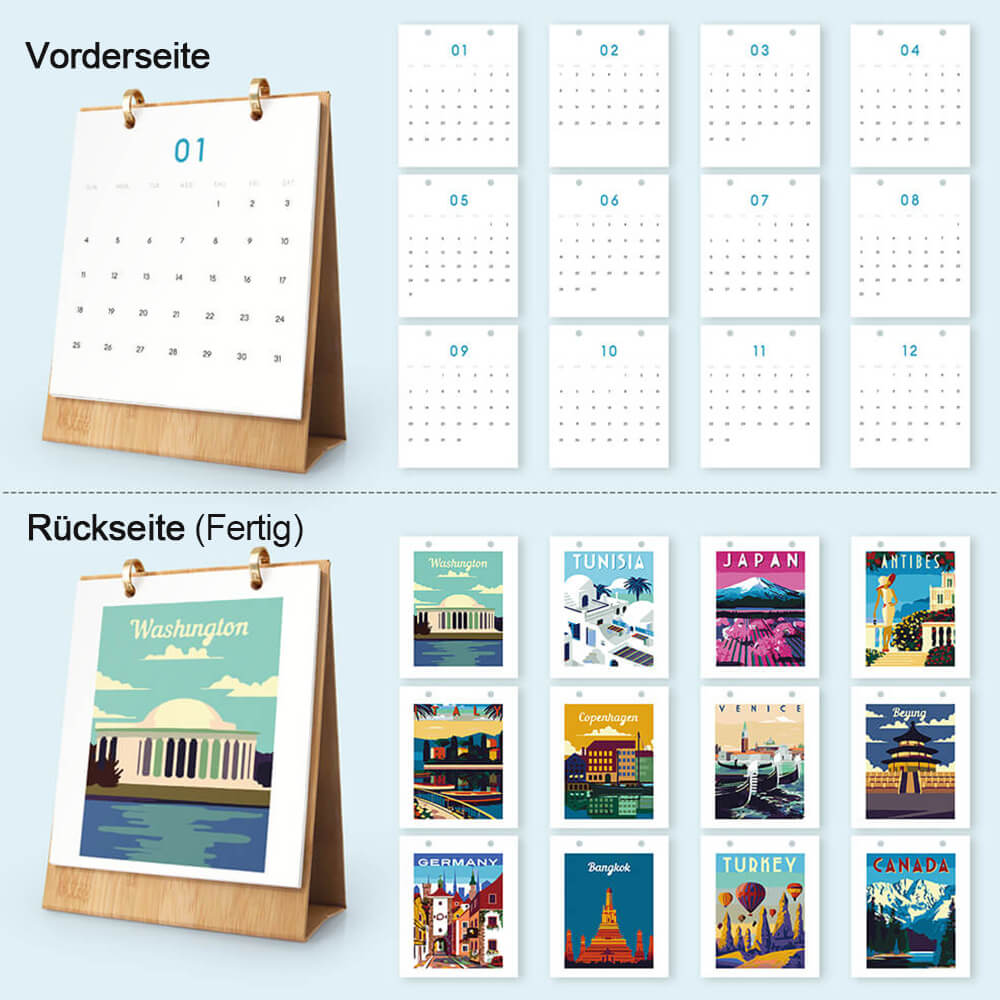 2026 Tischkalender Malen nach Zahlen | Weltreisen