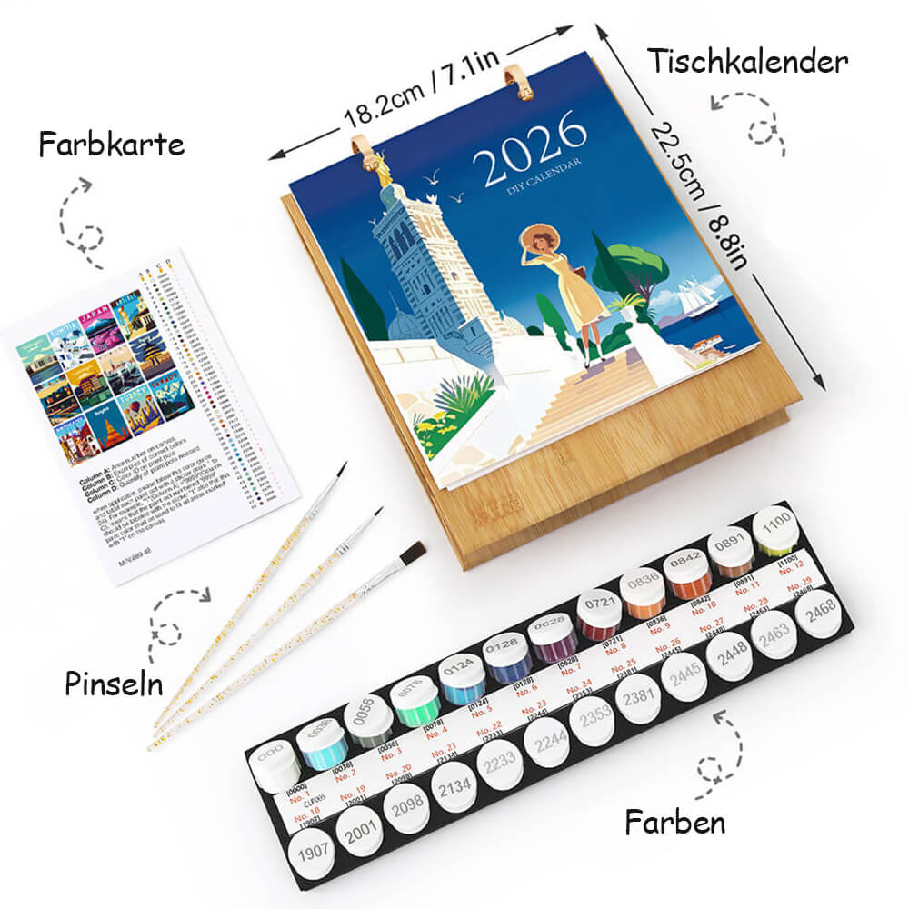2026 Tischkalender Malen nach Zahlen | Weltreisen