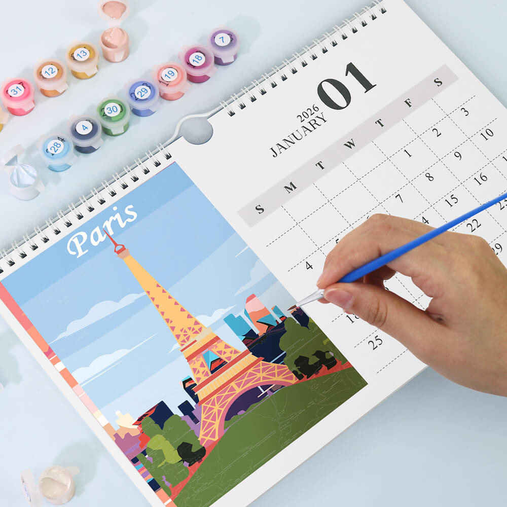 2026 Wandkalender Malen nach Zahlen | Berühmte Wahrzeichen der Stadt