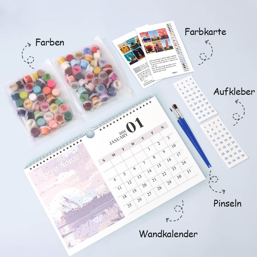 2026 Wandkalender Malen nach Zahlen | Berühmte Wahrzeichen der Stadt