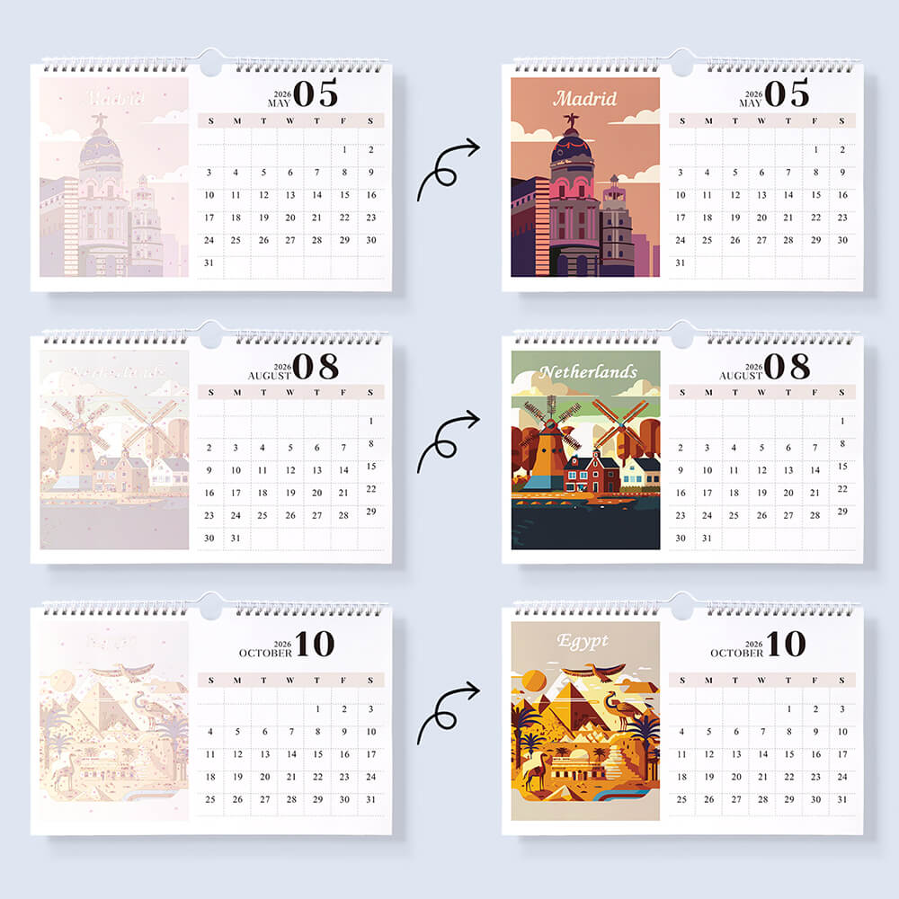 2026 Wandkalender Malen nach Zahlen | Berühmte Wahrzeichen der Stadt