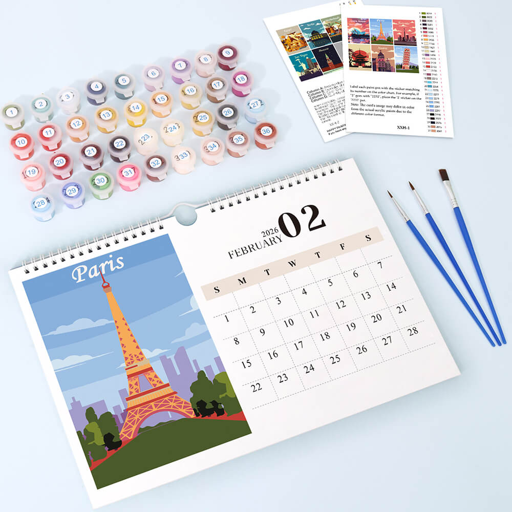 2026 Wandkalender Malen nach Zahlen | Berühmte Wahrzeichen der Stadt