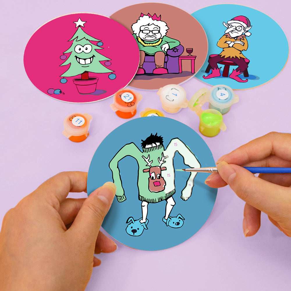 4 Stück Cartoon Weihnachtsfiguren Untersetzer Malen nach Zahlen