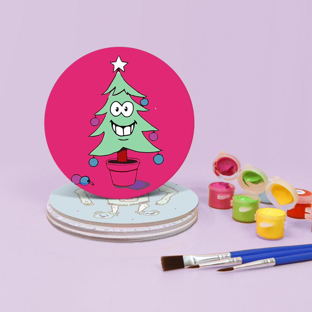 4 Stück Cartoon Weihnachtsfiguren Untersetzer Malen nach Zahlen