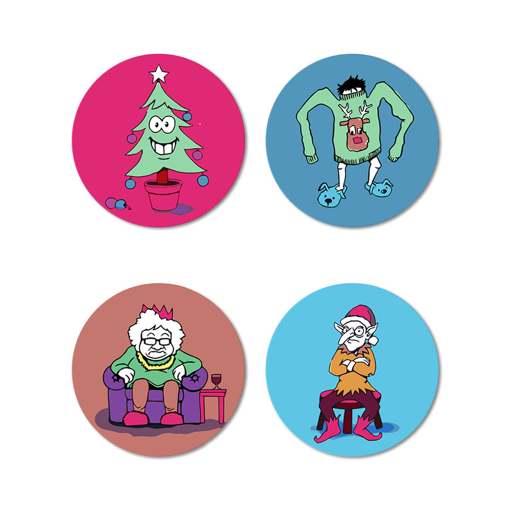 4 Stück Cartoon Weihnachtsfiguren Untersetzer Malen nach Zahlen