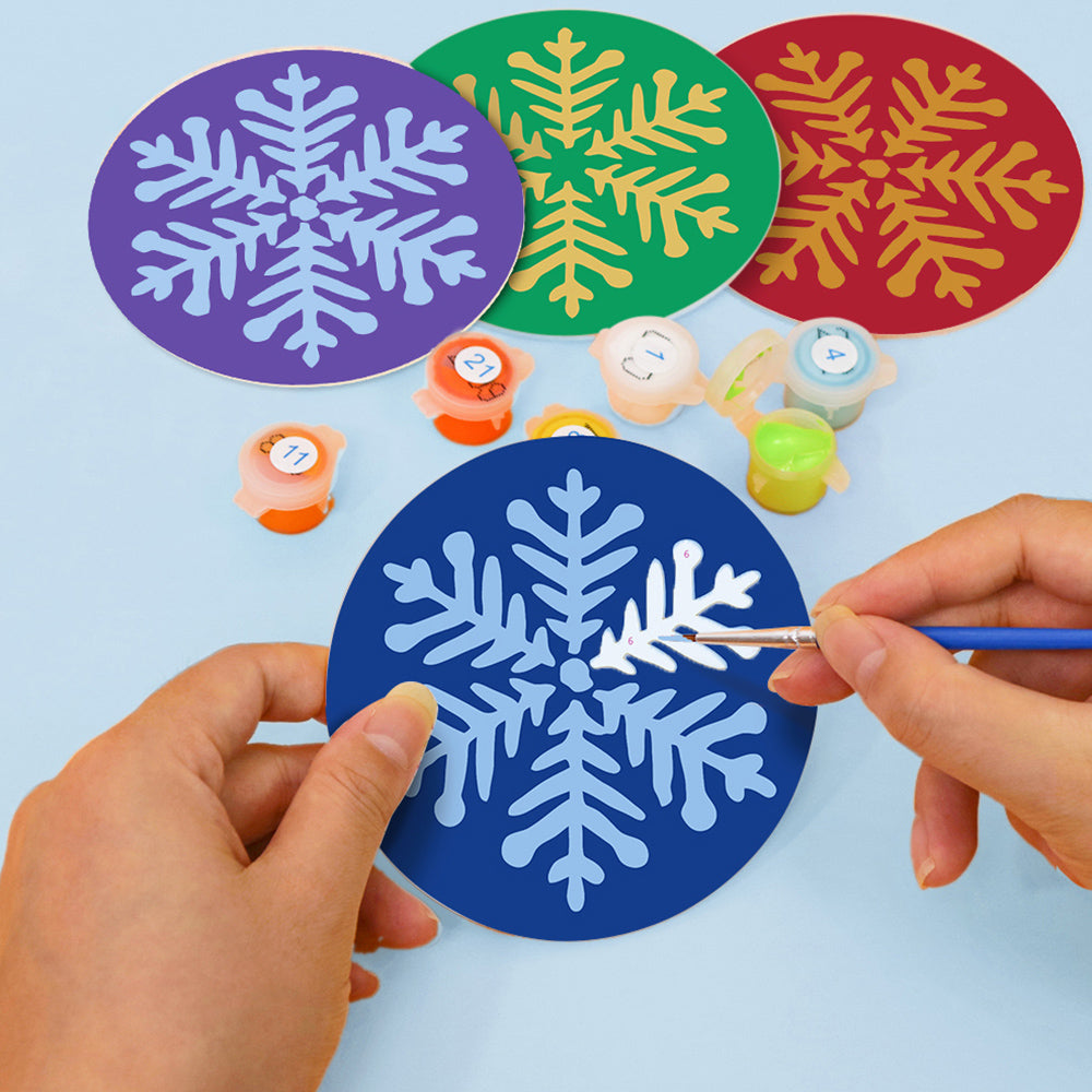4 Stück Weihnachts-Schneeflocken Untersetzer Malen nach Zahlen