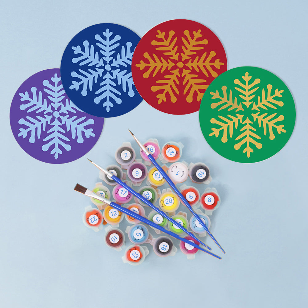 4 Stück Weihnachts-Schneeflocken Untersetzer Malen nach Zahlen
