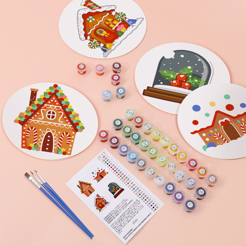 4 Stück Cartoon Weihnachtsburg Tischsets Malen nach Zahlen