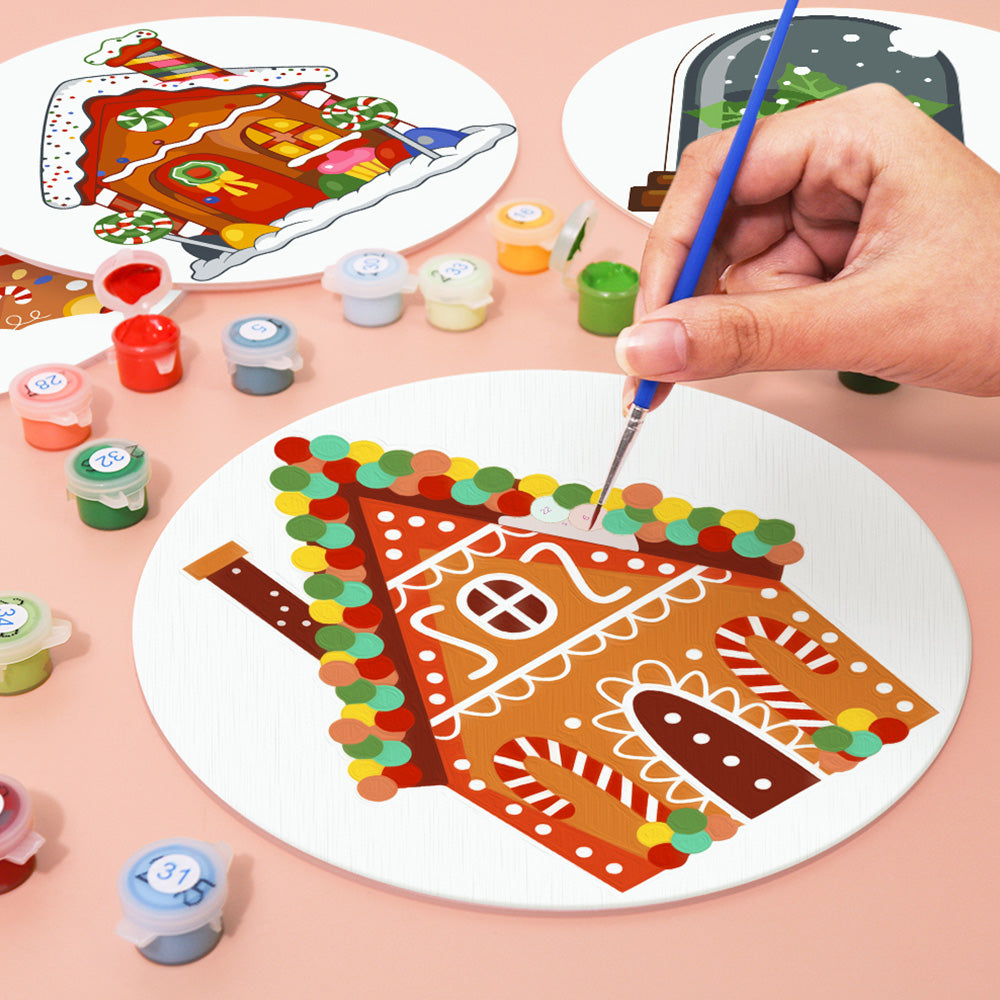 4 Stück Cartoon Weihnachtsburg Tischsets Malen nach Zahlen