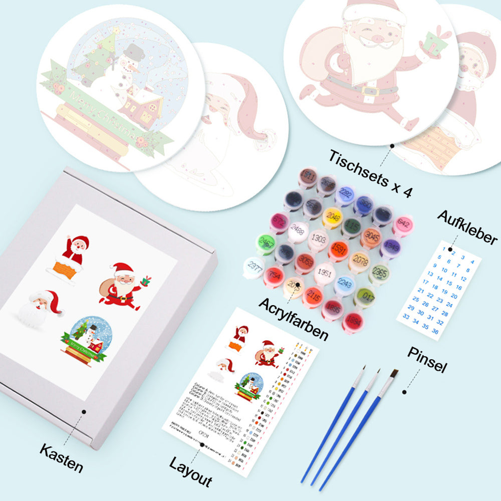 4 Stück Fröhliche Weihnachtsmann Tischsets Malen nach Zahlen
