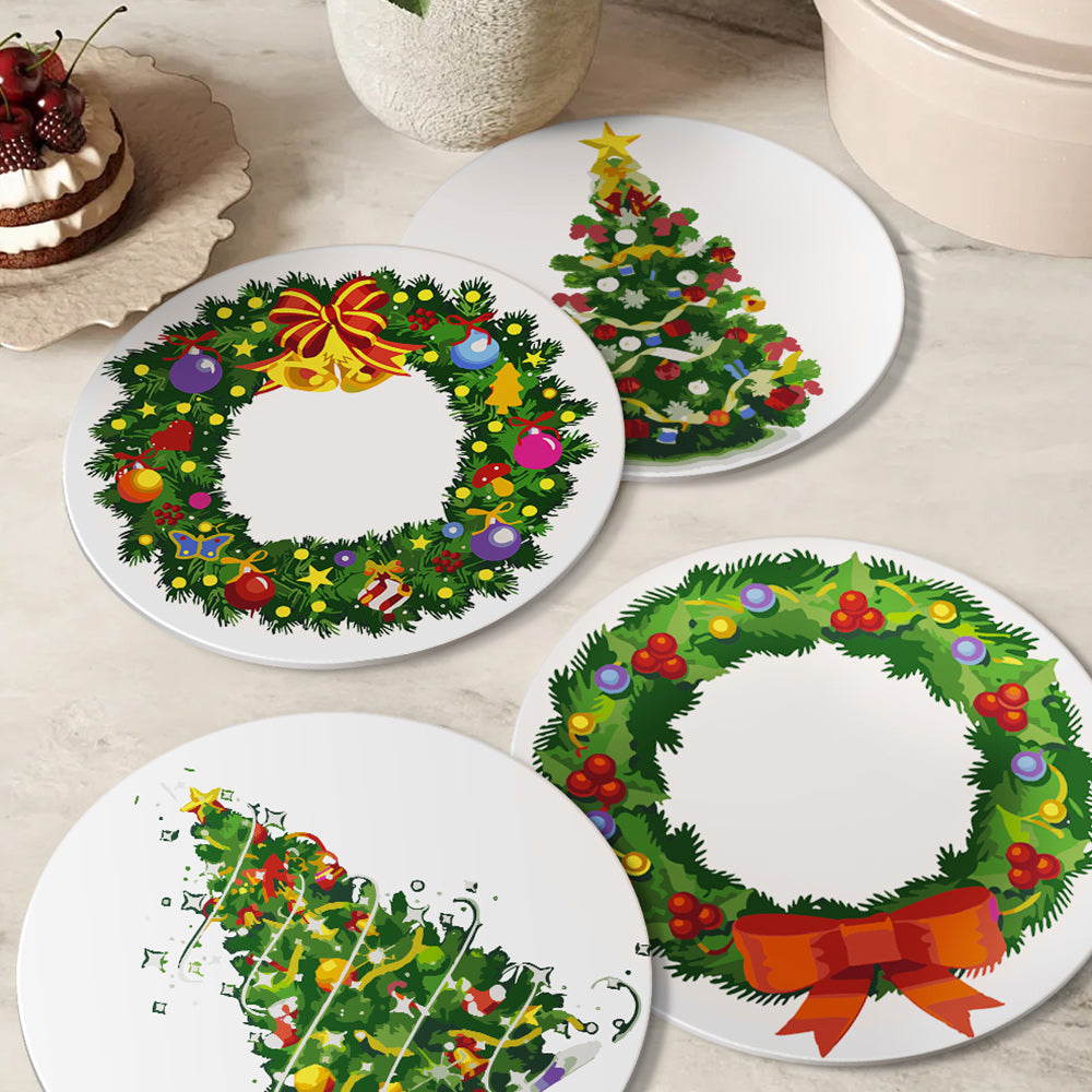 4 Stück Weihnachtsbaum- und Girlanden Tischsets Malen nach Zahlen
