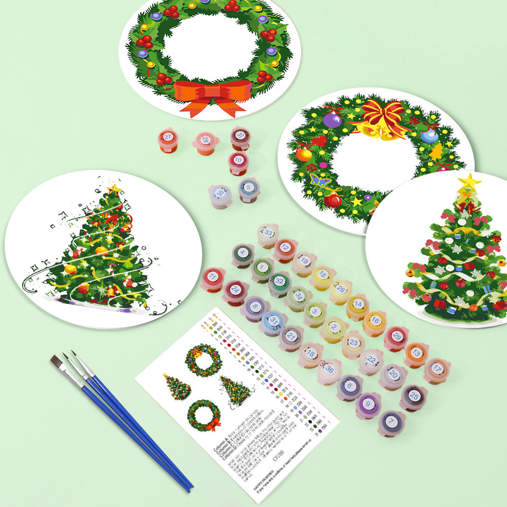 4 Stück Weihnachtsbaum- und Girlanden Tischsets Malen nach Zahlen