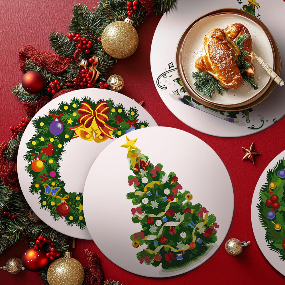 4 Stück Weihnachtsbaum- und Girlanden Tischsets Malen nach Zahlen