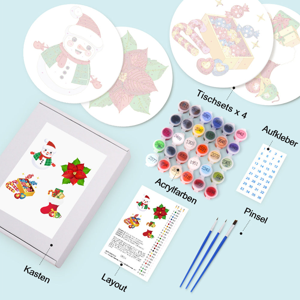 4 Stück Weihnachtsbonbons und Geschenk Tischsets Malen nach Zahlen