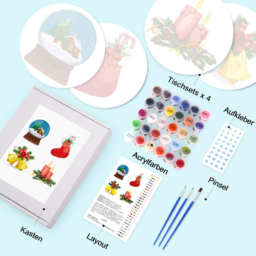 4 Stück Weihnachtsdekorationen Tischsets Malen nach Zahlen