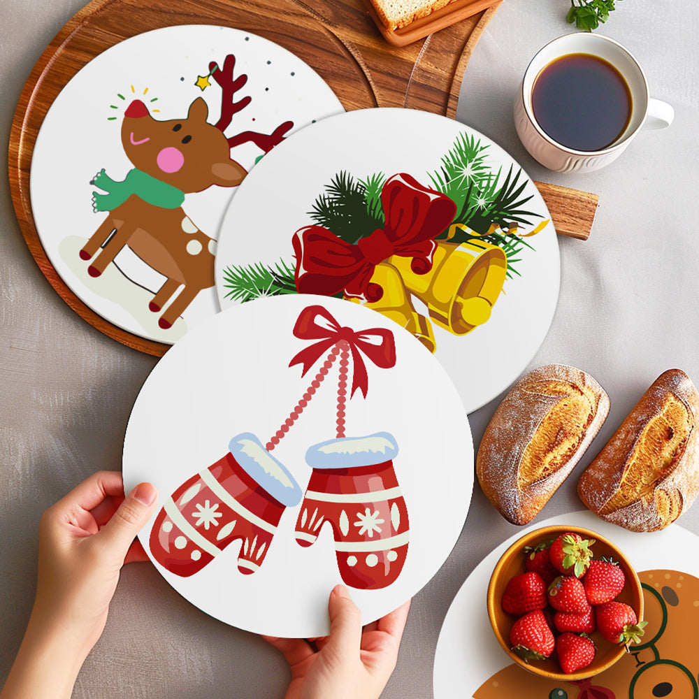 4 Stück Weihnachtshandschuhe und Glocken Tischsets Malen nach Zahlen