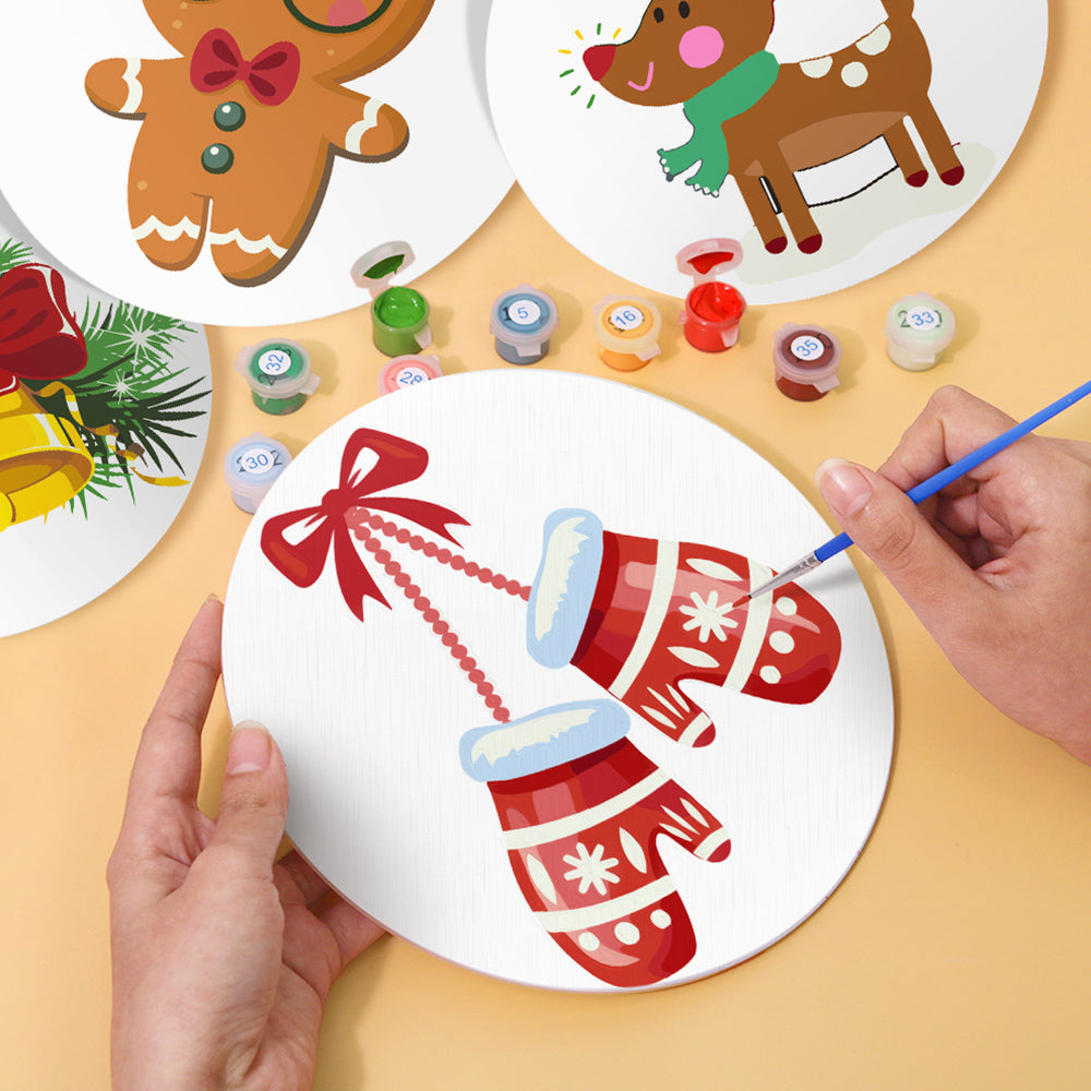4 Stück Weihnachtshandschuhe und Glocken Tischsets Malen nach Zahlen