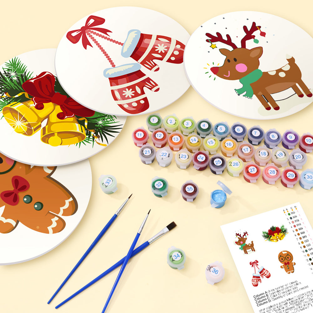 4 Stück Weihnachtshandschuhe und Glocken Tischsets Malen nach Zahlen