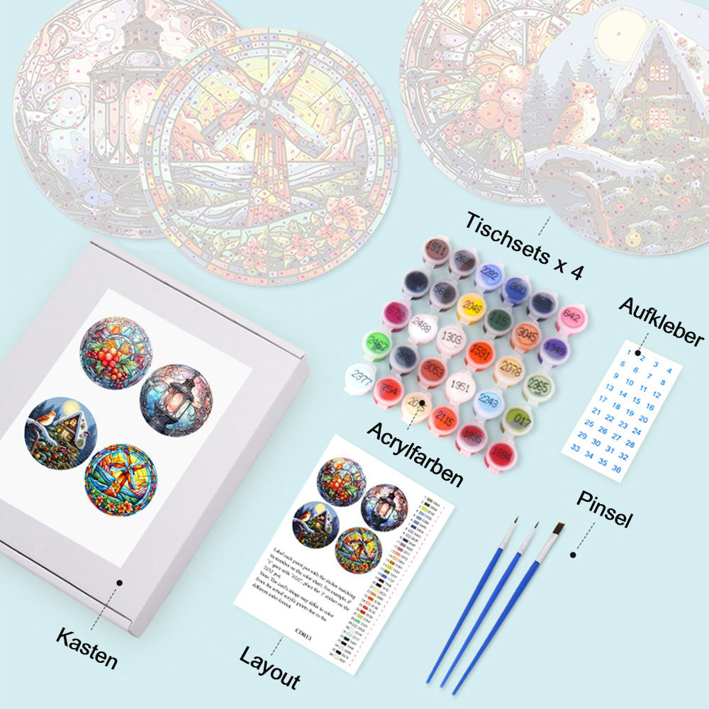 4 Stück Weihnachtsmotiv-Tischsets Malen nach Zahlen