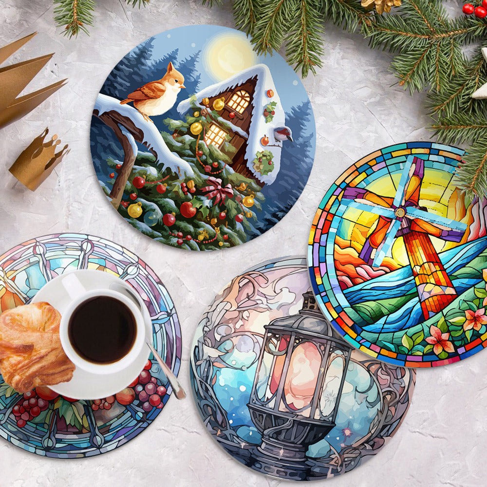 4 Stück Weihnachtsmotiv-Tischsets Malen nach Zahlen