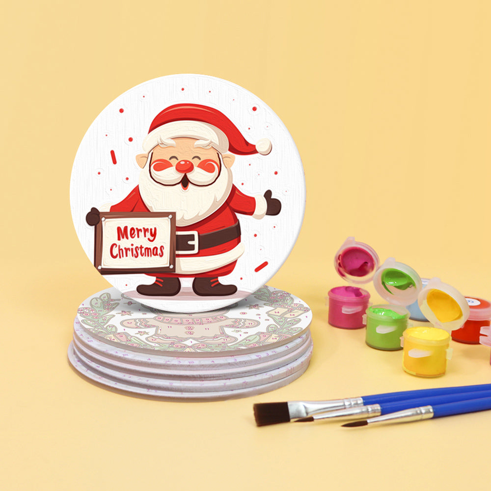 6 Stück Cartoon Weihnachtsuntersetzer Malen nach Zahlen