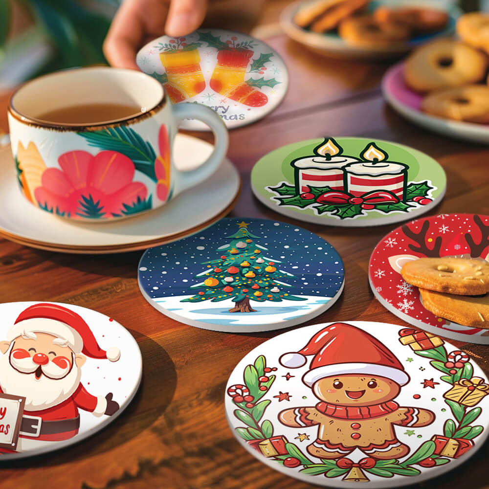 6 Stück Cartoon Weihnachtsuntersetzer Malen nach Zahlen