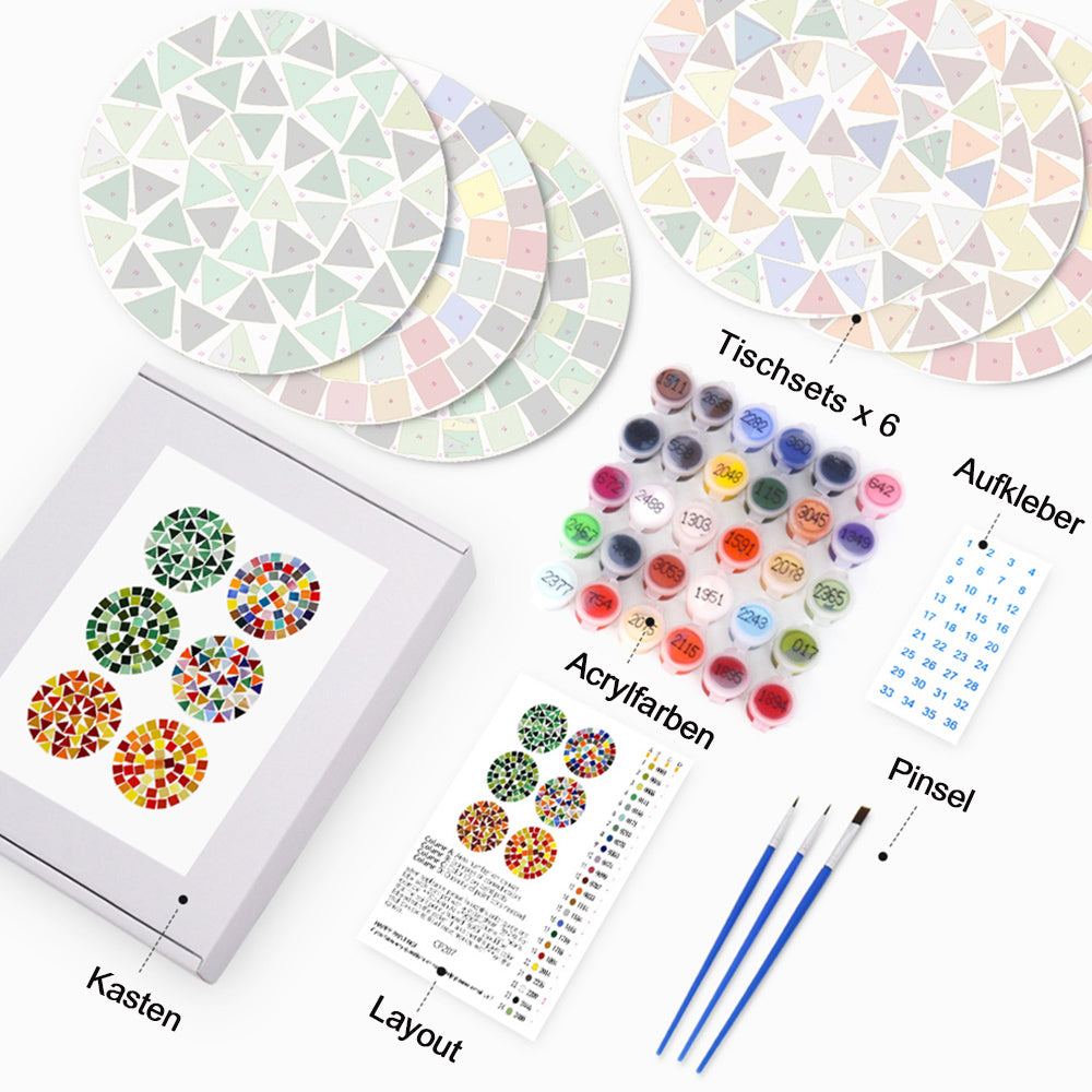 6 Stück Farbblock-Mandala Tischsets Malen nach Zahlen