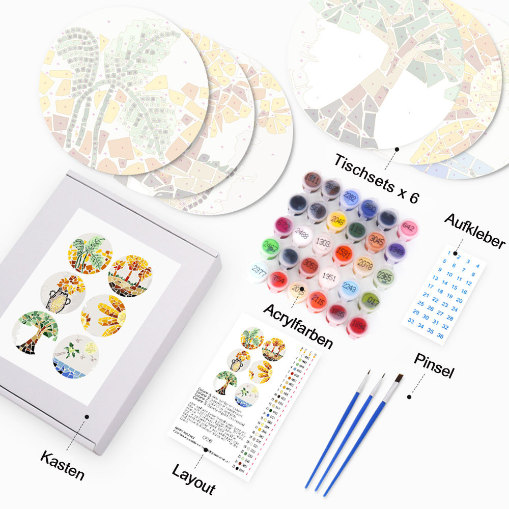 6 Stück Farbenfrohe Herbstpflanzen-Tischsets Malen nach Zahlen