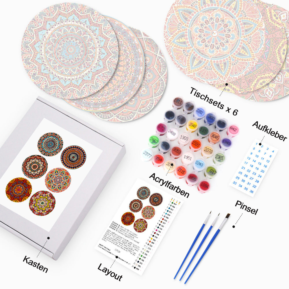 6 Stück Komplexe Mandala Tischsets Malen nach Zahlen