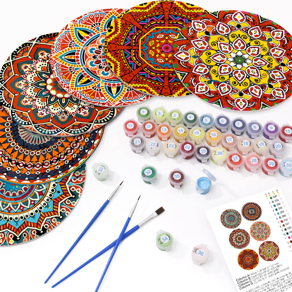 6 Stück Komplexe Mandala Tischsets Malen nach Zahlen