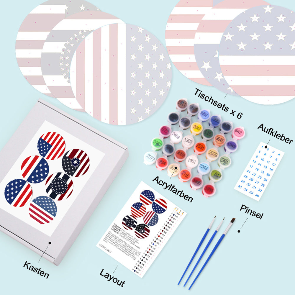 6 Stück Tischsets mit Sternenbanner-Flagge Malen nach Zahlen