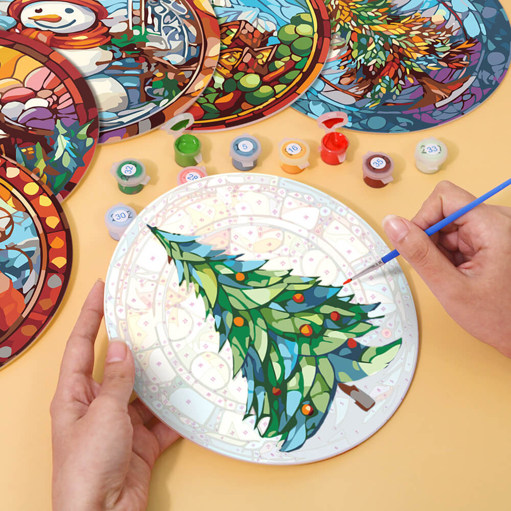 6 Stück Tischsets mit Weihnachtsmann und Weihnachtsbaum Malen nach Zahlen